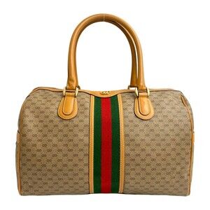 GUCCI Old Gucci Sherry Line Micro GG Leather Handbag/Mini Boston Bag, Beige, ...
